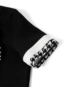 Ellevyn Women Pearl Decor Short Sleeve Dress, Spring - Black - View 4