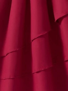 青少年女孩传统文化堆叠设计上衣 + 泡泡裙 2 件套 - 酒紅色 - 查看 7