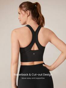 GLOWMODE Powersculpt™-Air Built-In Cups Quick-Dry Sweat-Wicking Racerback Sports Bra High Impact Workout Running Training Gym - Black - View 4