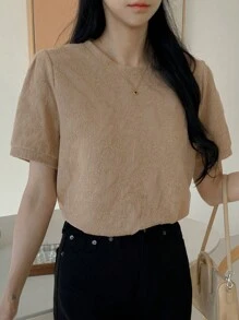 DAZY 新款夏季女士纹理花卉图案灯笼袖 T 恤，适合办公室穿着