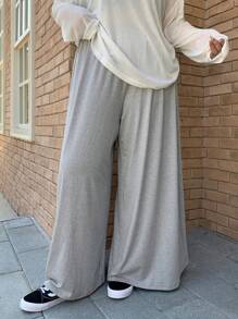 Dazy Plus Elastic Waist Wide Leg Long Pants, Casual Trousers For All Seasons