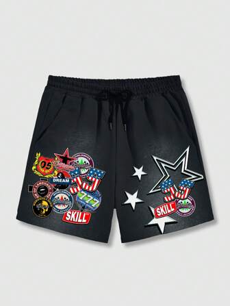 Street Life Short à cordon de serrage taille avec imprimé emblème étoile pour hommes