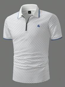 Manfinity Homme Men's Striped Short Sleeve Zipper Placket Casual Polo Shirt,Outfits Husband  And Boyfriend Gifts, Summer Men Tops
