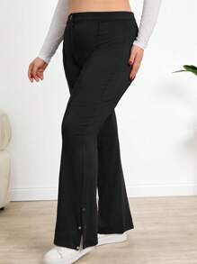 RueChic Women's Solid Side Slit Detailed Pants - Black - View 1