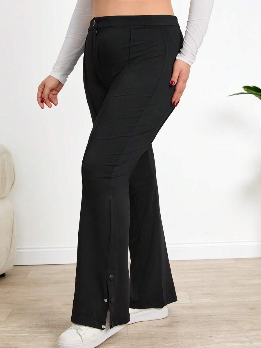 RueChic Women's Solid Side Slit Detailed Pants - Black - View 1