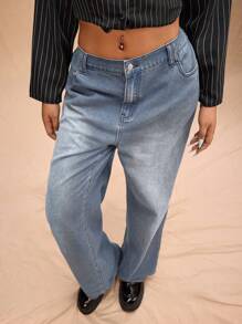 Forever 21 大码女式复古阔腿经典牛仔裤，秋冬