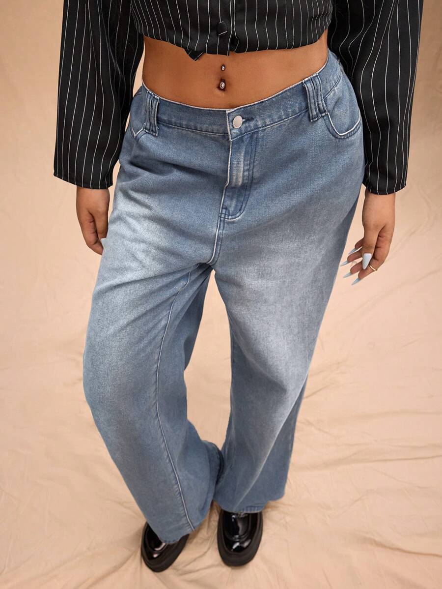 Forever 21 大码女式复古阔腿经典牛仔裤，秋冬