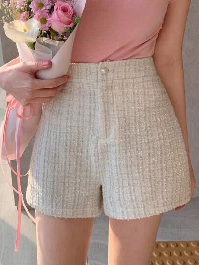 DAZY Women Textured Fabric Girls' Summer Shorts Plaid