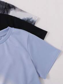 6 pièces/Set de T-shirts à col rond et shorts pour garçons préados en tie-dye et imprimé camouflage, convenant pour le déplacement, l'école, le port casual quotidien, les sports, le printemps et l'été