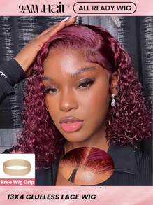 ALL READY WIG 99j Burgundy Water Wave Curly Bob Wig Human Hair 180 Density 13x4 Hd Lace Closure Wigs Human Hair Bob Wigs For Women Wear And Go Glueless Wig Bob Water Wave Bob Wig Human Hair Preplucked 12 Inch - S99J - View 1