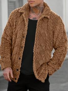 Manfinity CasualCool Men's Casual Solid Color Plush Jacket, Autumn/Winter - Khaki - View 5