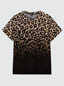 Manfinity VCAY Camiseta informal de manga corta con cuello redondo y estampado de leopardo para hombre, para el verano