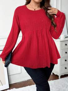 SHEIN LUNE Camiseta brillante de manga larga casual para fiestas y vacaciones de otoño/invierno para mujer talla grande