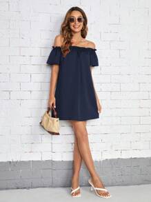 SHEIN Essnce Women's Elegant Solid Off Shoulder Dress