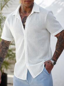 Manfinity CasualCool Camisa ajustada de manga corta con estampado de contraste casual para hombre, ropa de hombre para primavera y verano, regalo para el novio