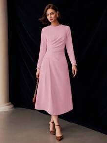 MOTF PREMIUM 褶皱拉链连衣裙 - 粉色 - 查看 4