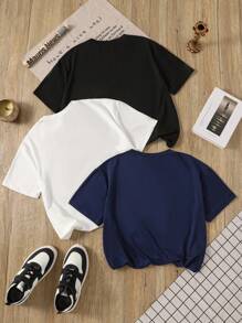 SHEIN 3 Pcs Multi-Color Urban Graphic Printed Casual Sports T-Shirts For Teenage Boys - Multicolor - View 2