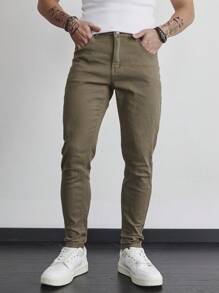 Manfinity Homme Jeans casuales de unicolor para hombres, simples y para uso diario