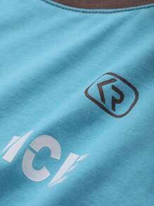 DAZY Áo thun Raglan cổ tròn tay ngắn in chữ màu tương phản cho bé trai - Màu xanh lam - Xem 9