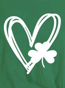 Camiseta de manga corta informal con estampado de trébol y corazón para niñas preadolescentes - Verde - Ver 5