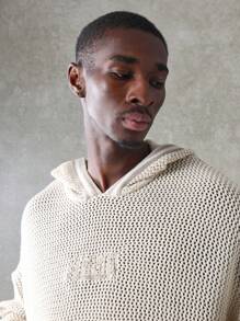 SUMWON Chunky Knit Oversized Hoodie Pullover With Centre Pocket, Cozy Winter Sweater, Casual Loungewear, Perfect For Layering And Weekend Comfort - Apricot - View 5