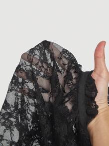 SHEIN MOD 复古浪漫透明蕾丝荷叶边衬衫 - 黑色 - 查看 5
