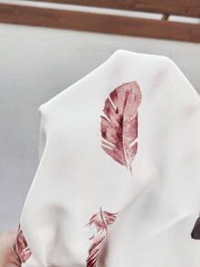 SHEIN Maternity Feather Print Keyhole Neck Batwing Sleeve Shirt - Multicolor - View 7