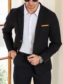 Manfinity Mode Blazer informal de manga larga con botones frontales de unicolor tejido por Manfinity