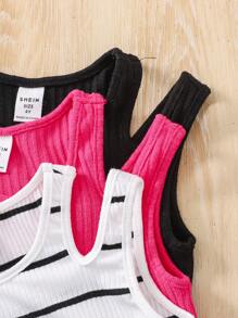 SHEIN Leap Crew 3pcs Young Girl Casual Minimalist Style Round Neck Hollow Back Tank Top - Multicolor - View 3