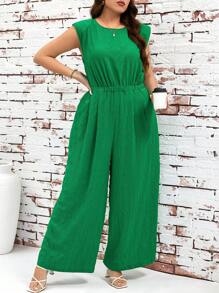 SHEIN Clasi Mono verde sin mangas con piernas anchas para mujer talla grande, casual y elegante, adecuado para uso diario, ropa de resort, ropa de verano, ropa casual de negocios, salidas, ropa de oficina, ropa de primavera, festivales, uso docente, estilo old money, 2025, mono de mujer, mono elegante de mujer, mono