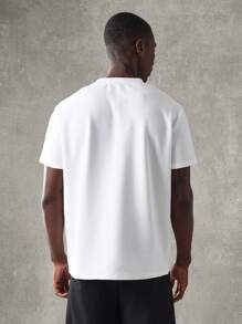 SUMWON 基本款修身 T 恤现代纹理针织街头服饰基本款圆领短袖都市休闲运动上衣优质时尚春夏 - 白色 - 查看 2