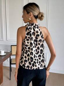 SHEIN Frenchy Chemise sans manches imprimé léopard pour femmes, décontractée et pour le port quotidien