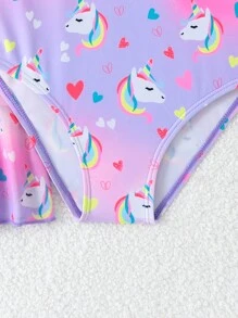 Babymeisje Ombre Eenhoorn Print Eendelig Badpak Met Cover-Up