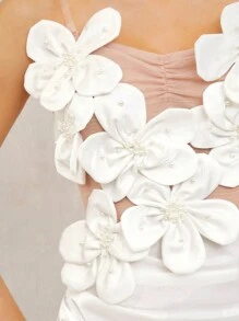 Lumalex White Summer Elegant Dining Strapless Mermaid Dress For Women,Flower Decor Richly Layered Wedding Banquet Engagement Old Money Ceremony Beach Dress - White - View 3