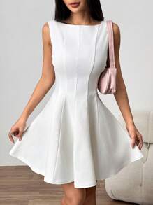 SHEIN EZwear Đầm không tay bó eo màu trơn thanh lịch dành cho nữ - trắng - Xem 3