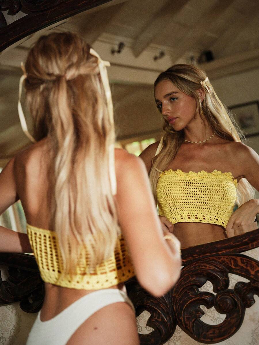 Swim Mod 夏季女士可爱甜美钩针针织背心，非常适合度假