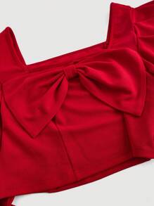 SHEIN MOD Set de 2 piezas Talla grande de Blusa de manga gigot roja con moño y falda a juego estilo romántico y dulce