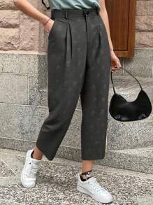 SHEIN Privé Celana Panjang Wanita Ukuran Plus dengan Motif Timbul 3D, Potongan Meruncing, Model Pendek, Kasual, untuk Kerja, Pesta, dan Musim Gugur. - Dark Grey - View 9