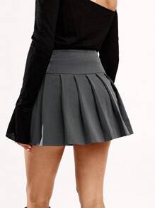 SHEIN BAE Women's Casual Versatile Solid Color Pleated A-Line Skirt