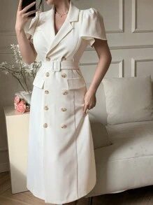 DAZY Vestido midi con volantes de unicolor para mujer, vestido de verano - Beis - Ver 5