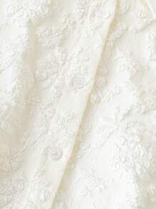 Chiquease Áo sơ mi nữ tay dài họa tiết hoa Jacquard thanh lịch ngắn, áo sơ mi nữ mùa thu - Màu be - Xem 7