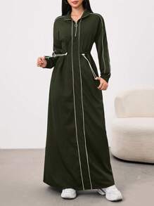 Mulvari Women's Minimalist Fashion Casual Arabic Style Dress For Daily Wear,Modest - Army Green - View 5