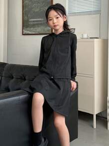 DAZY 2pcs/Set Tween Girl Tween Girl Autumn Outfits,Back To School Clothes - Black - View 5