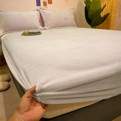 3 件套奶油白水晶天鹅绒床笠和枕套套装，1 件床笠，2 个枕套，可洗