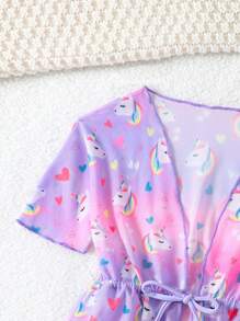 Babymeisje Ombre Eenhoorn Print Eendelig Badpak Met Cover-Up