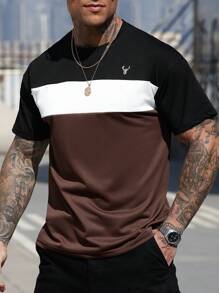 Manfinity CasualCool Men's Contrast Color Round Neck Short Sleeve Casual T-Shirt - Black - View 4