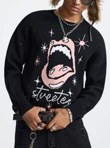 Manfinity VCAY Men's Loose Fit Crew Neck Long Sleeve Sweater, Suitable For Autumn/Winter, For Christmas - Black - View 4