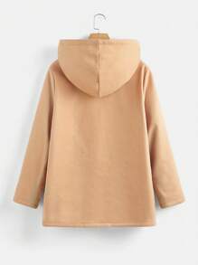 SHEIN EZwear Plus Size Simple Solid Color Double Pocket Button Closure Hooded Thermal Lined Casual Jacket For Autumn/Winter - Camel - View 2