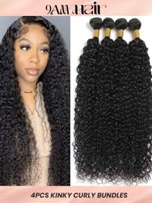 4pcs Kinky Curly Virgin Human Hair Bundles Hair Extensions Weave Bundles 8-30inch Top Quality for Women - Natural Black - View 1
