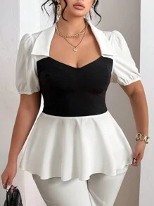 SHEIN Unity Slim Fit V-Neck Wrap Front Shirt, Elegant Minimalist Fashionable Casual For Daily Wear - Black and White - View 1